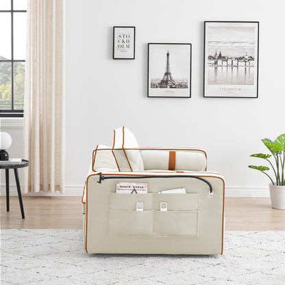 Beige Modern 55.5 Velvet Loveseat Convertible Pull Out Sofa Bed Sofa Bed with Pillows and Side Pockets for Living Room
