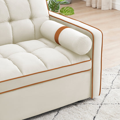 Beige Modern 55.5 Velvet Loveseat Convertible Pull Out Sofa Bed Sofa Bed with Pillows and Side Pockets for Living Room