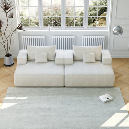 Beige Modern 55 Chenille Sponge Single Sleeper Chair Sofa with Backrest Pillow for Living Room
