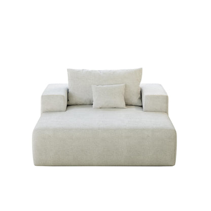 Beige Modern 55 Chenille Sponge Single Sleeper Chair Sofa with Backrest Pillow for Living Room
