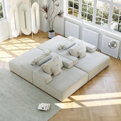 Beige Modern 55 Chenille Sponge Single Sleeper Chair Sofa with Backrest Pillow for Living Room