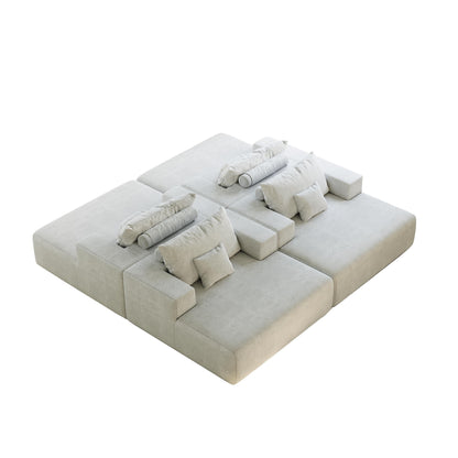 Beige Modern 55 Chenille Sponge Single Sleeper Chair Sofa with Backrest Pillow for Living Room