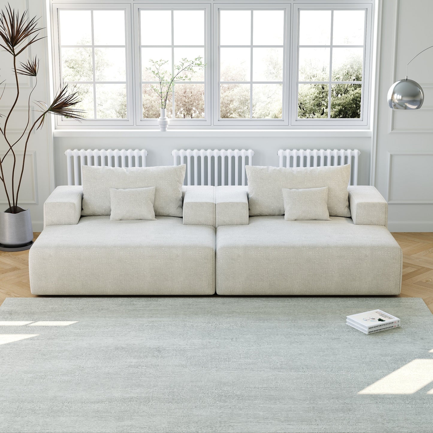 Beige Modern 55 Chenille Sponge Single Sleeper Chair Sofa with Backrest Pillow for Living Room