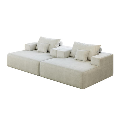 Beige Modern 55 Chenille Sponge Single Sleeper Chair Sofa with Backrest Pillow for Living Room