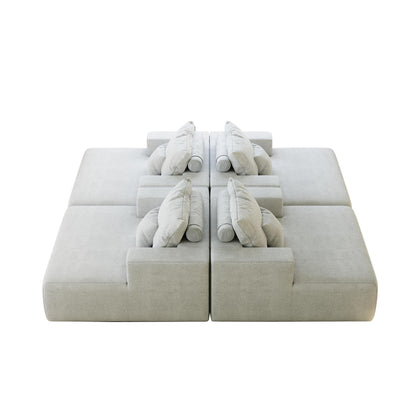 Beige Modern 55 Chenille Sponge Single Sleeper Chair Sofa with Backrest Pillow for Living Room