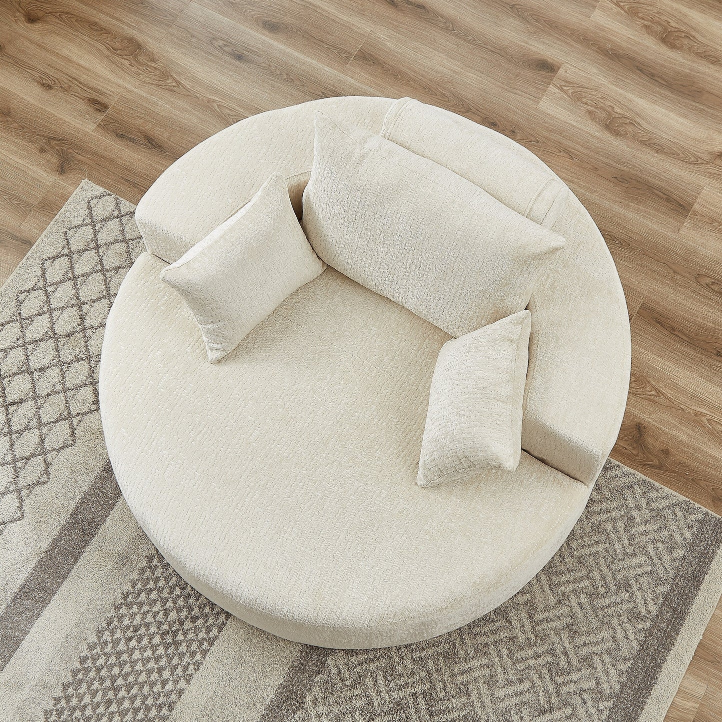 Beige Modern 55 Round Chenille Sponge Single Sleeper Sofa with Backrest Pillow for Living Room