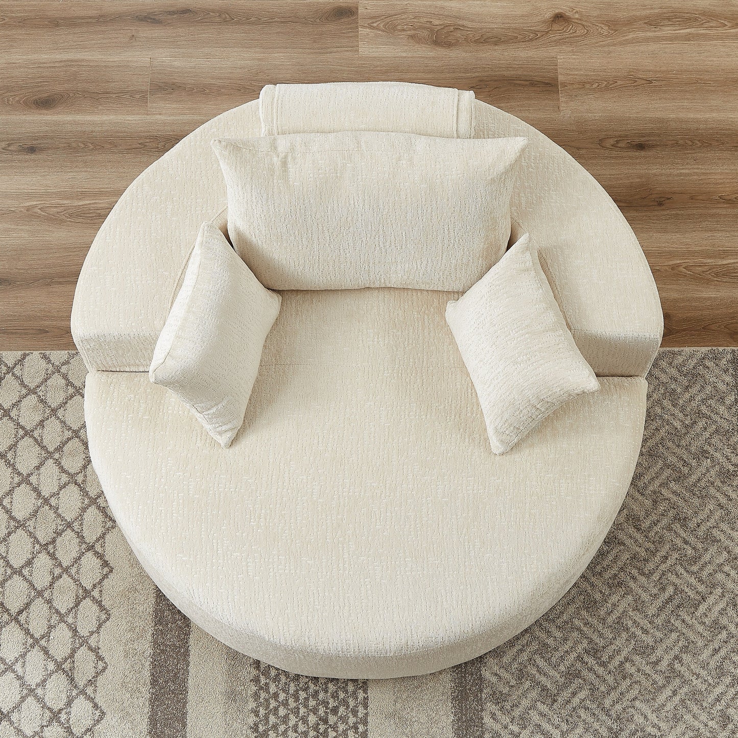 Beige Modern 55 Round Chenille Sponge Single Sleeper Sofa with Backrest Pillow for Living Room