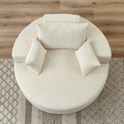 Beige Modern 55 Round Chenille Sponge Single Sleeper Sofa with Backrest Pillow for Living Room