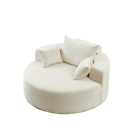 Beige Modern 55 Round Chenille Sponge Single Sleeper Sofa with Backrest Pillow for Living Room