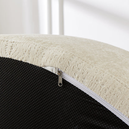 Beige Modern 55 Round Chenille Sponge Single Sleeper Sofa with Backrest Pillow for Living Room