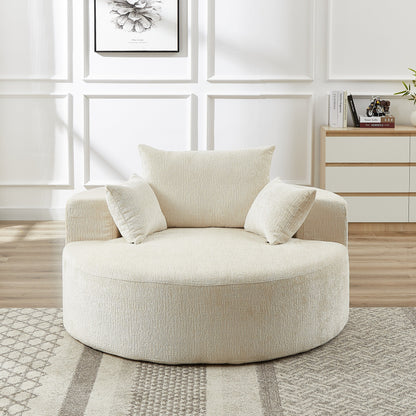 Beige Modern 55 Round Chenille Sponge Single Sleeper Sofa with Backrest Pillow for Living Room