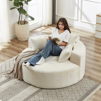 Beige Modern 55 Round Chenille Sponge Single Sleeper Sofa with Backrest Pillow for Living Room
