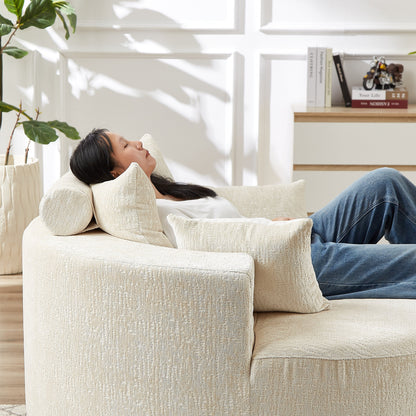 Beige Modern 55 Round Chenille Sponge Single Sleeper Sofa with Backrest Pillow for Living Room