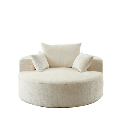 Beige Modern 55 Round Chenille Sponge Single Sleeper Sofa with Backrest Pillow for Living Room