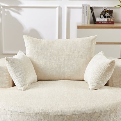 Beige Modern 55 Round Chenille Sponge Single Sleeper Sofa with Backrest Pillow for Living Room