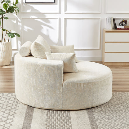 Beige Modern 55 Round Chenille Sponge Single Sleeper Sofa with Backrest Pillow for Living Room