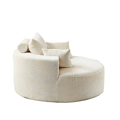 Beige Modern 55 Round Chenille Sponge Single Sleeper Sofa with Backrest Pillow for Living Room