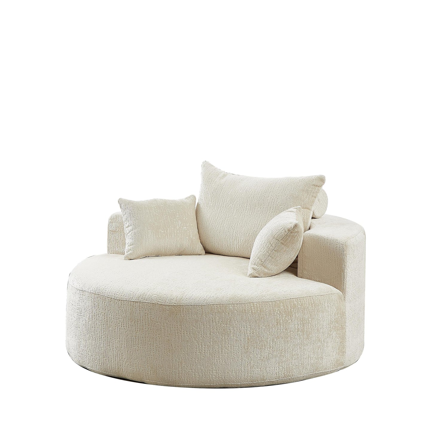 Beige Modern 55 Round Chenille Sponge Single Sleeper Sofa with Backrest Pillow for Living Room