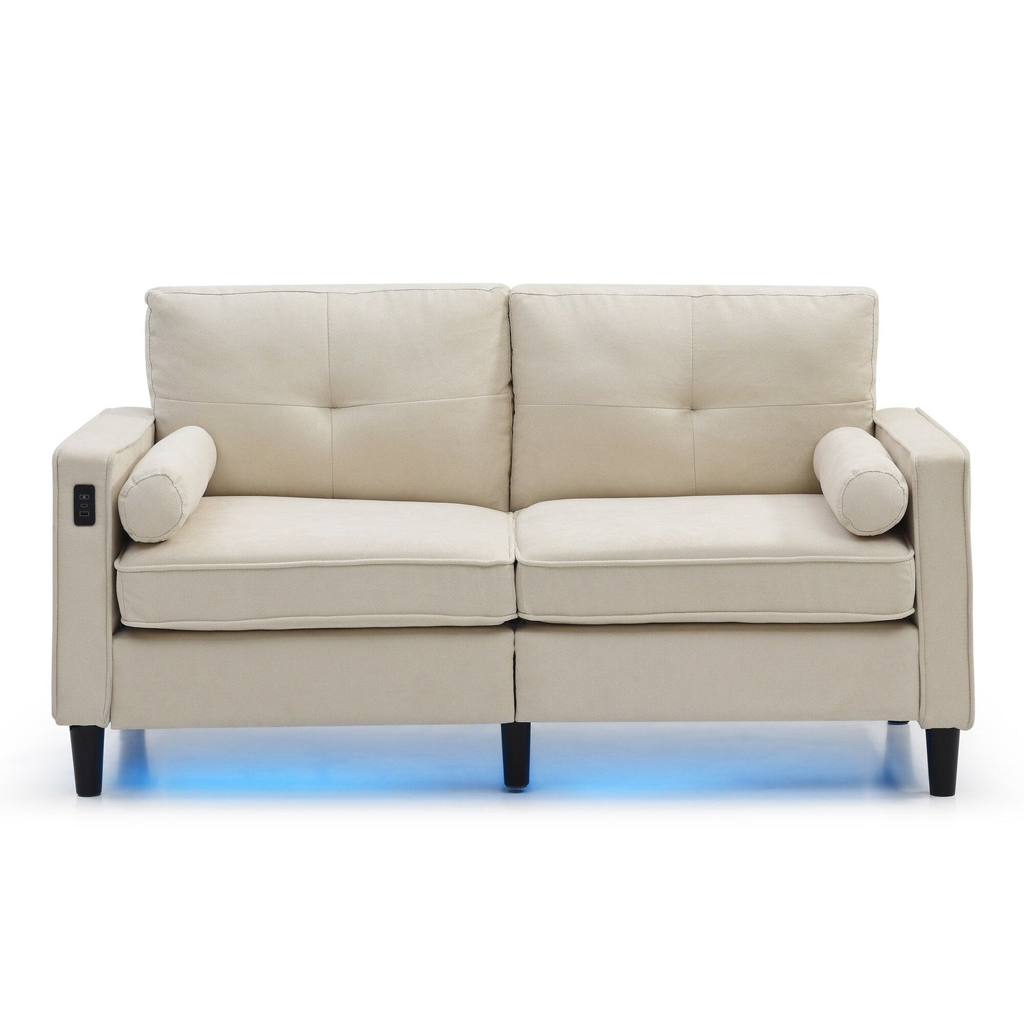 Beige Modern 57.87 Linen Loveseat Sofa with LED Lights and 2 USB Ports for Living Room