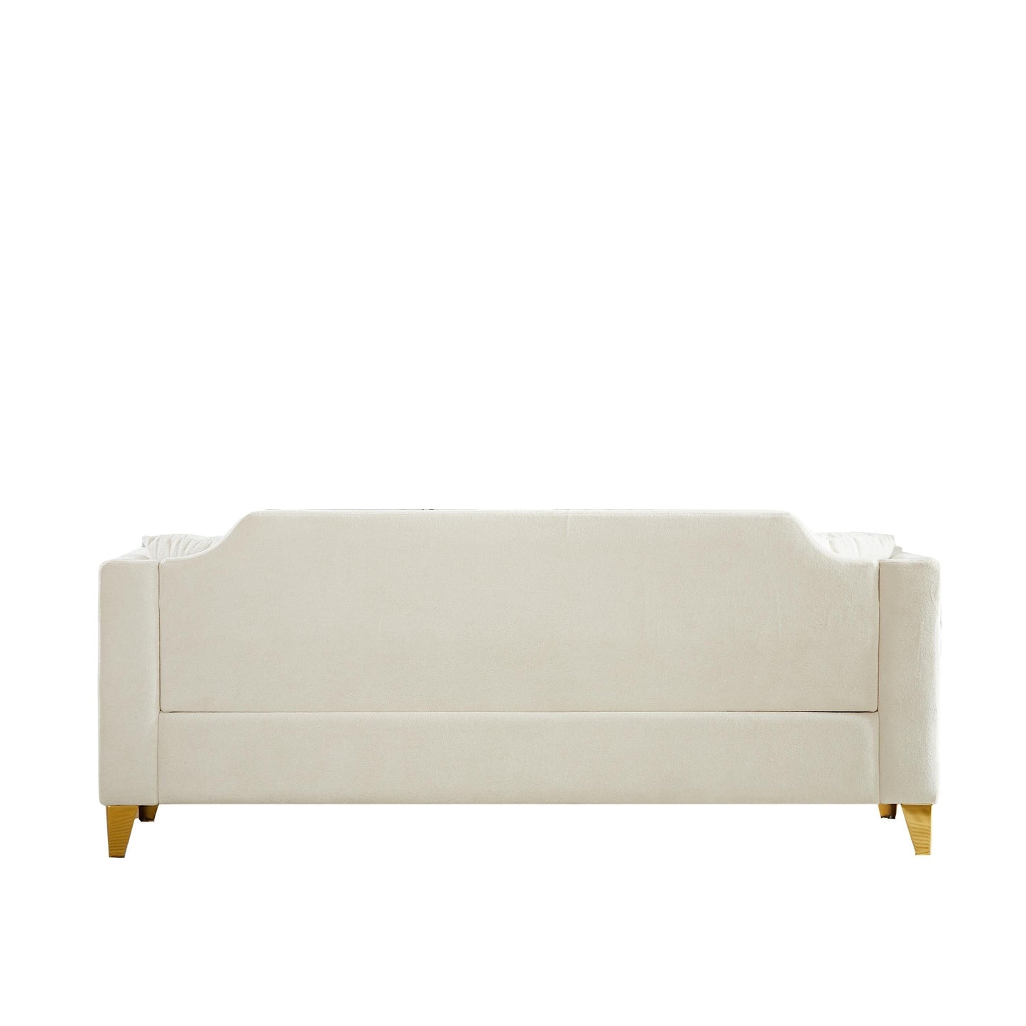 Beige Modern 61.5 Chenille 3-seater Buttons Tufted Sofa with Copper Nail Decoration Armrest and 2 Pillows for Living Room