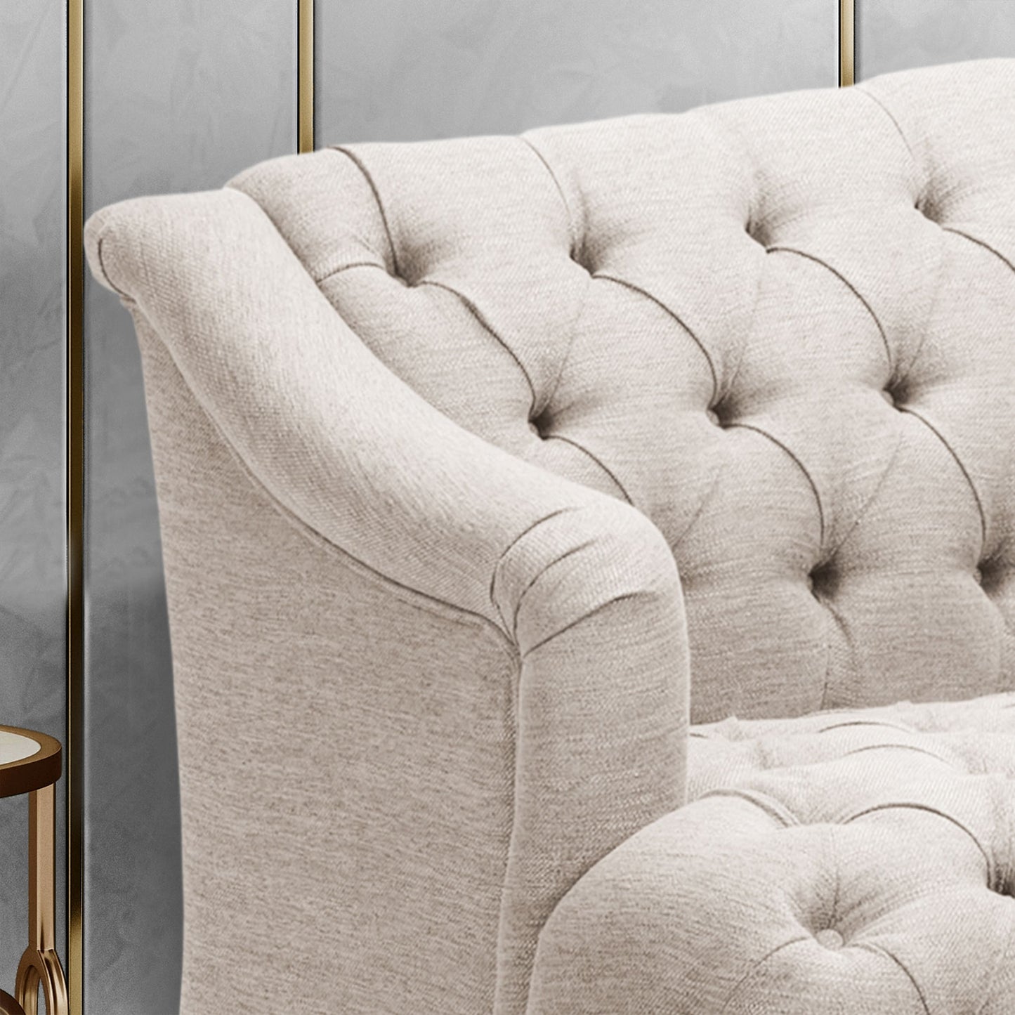 Beige Modern 73.25 Button Tufted 3-seater Sofa with Birch Wood Legs for Living Room