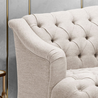 Beige Modern 73.25 Button Tufted 3-seater Sofa with Birch Wood Legs for Living Room