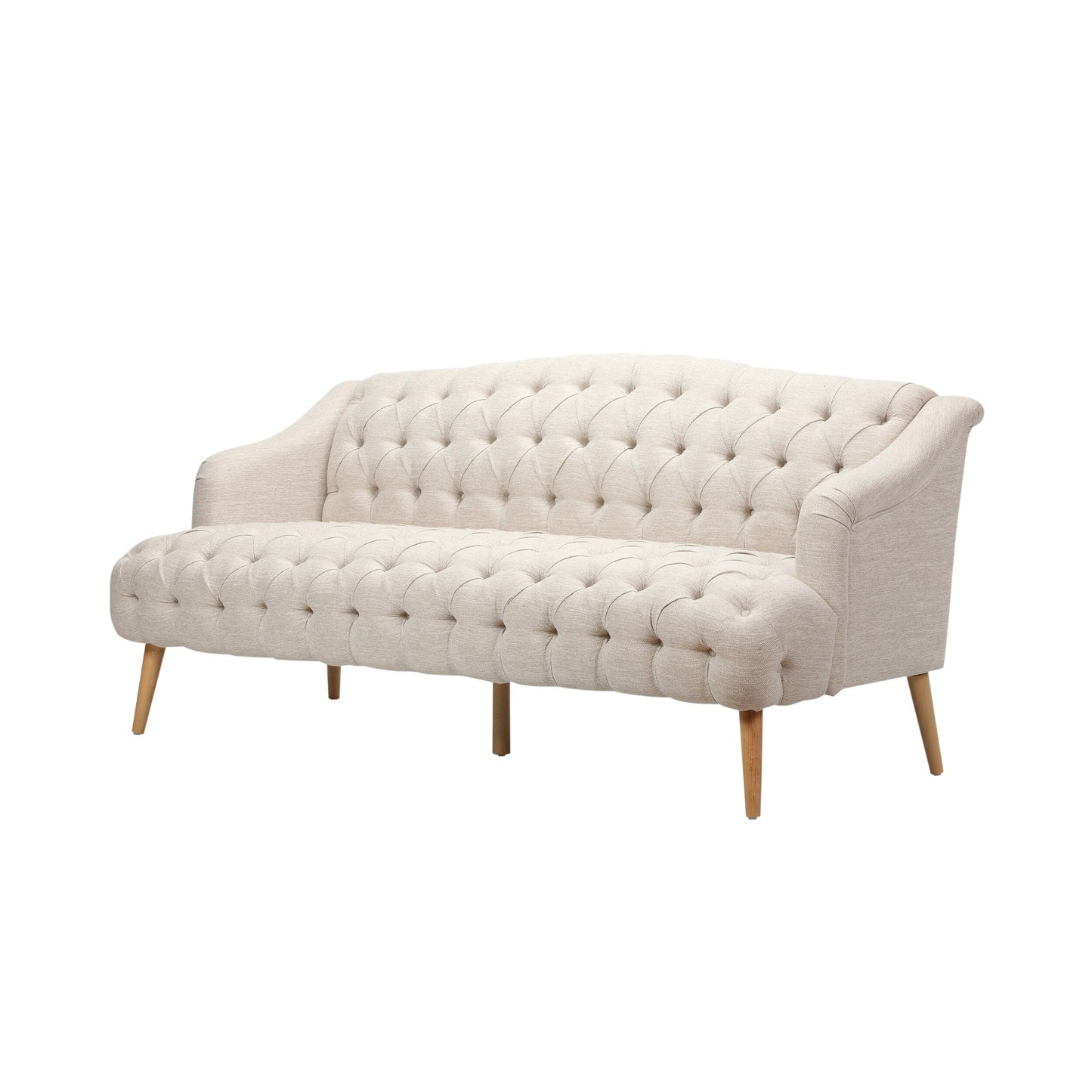Beige Modern 73.25 Button Tufted 3-seater Sofa with Birch Wood Legs for Living Room