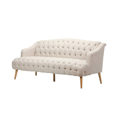 Beige Modern 73.25 Button Tufted 3-seater Sofa with Birch Wood Legs for Living Room