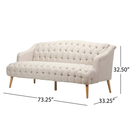 Beige Modern 73.25 Button Tufted 3-seater Sofa with Birch Wood Legs for Living Room