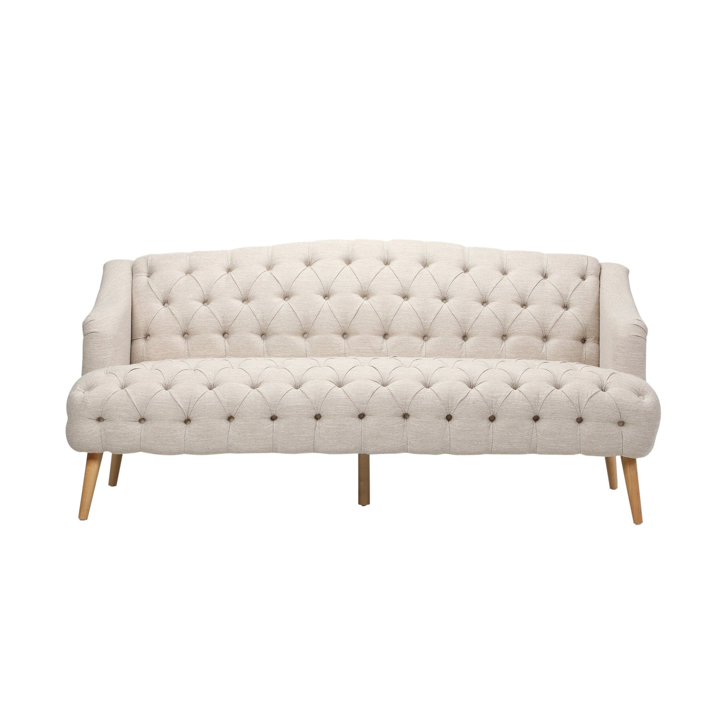 Beige Modern 73.25 Button Tufted 3-seater Sofa with Birch Wood Legs for Living Room