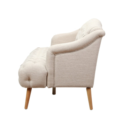 Beige Modern 73.25 Button Tufted 3-seater Sofa with Birch Wood Legs for Living Room