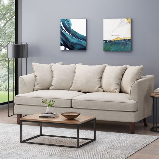 Beige Modern 73.5 Loveseat Upholstered Sofa with Pillows amd Wood Legs for Living Room