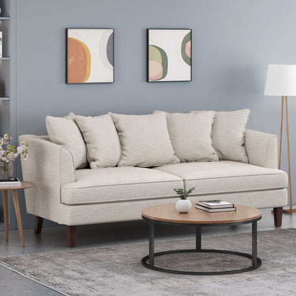 Beige Modern 73.5 Loveseat Upholstered Sofa with Pillows amd Wood Legs for Living Room