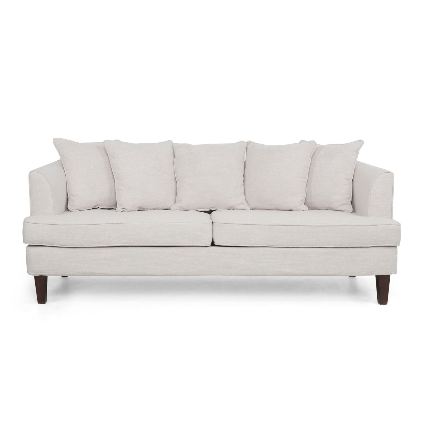 Beige Modern 73.5 Loveseat Upholstered Sofa with Pillows amd Wood Legs for Living Room