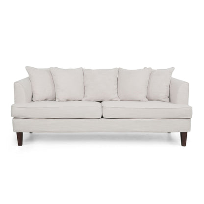 Beige Modern 73.5 Loveseat Upholstered Sofa with Pillows amd Wood Legs for Living Room