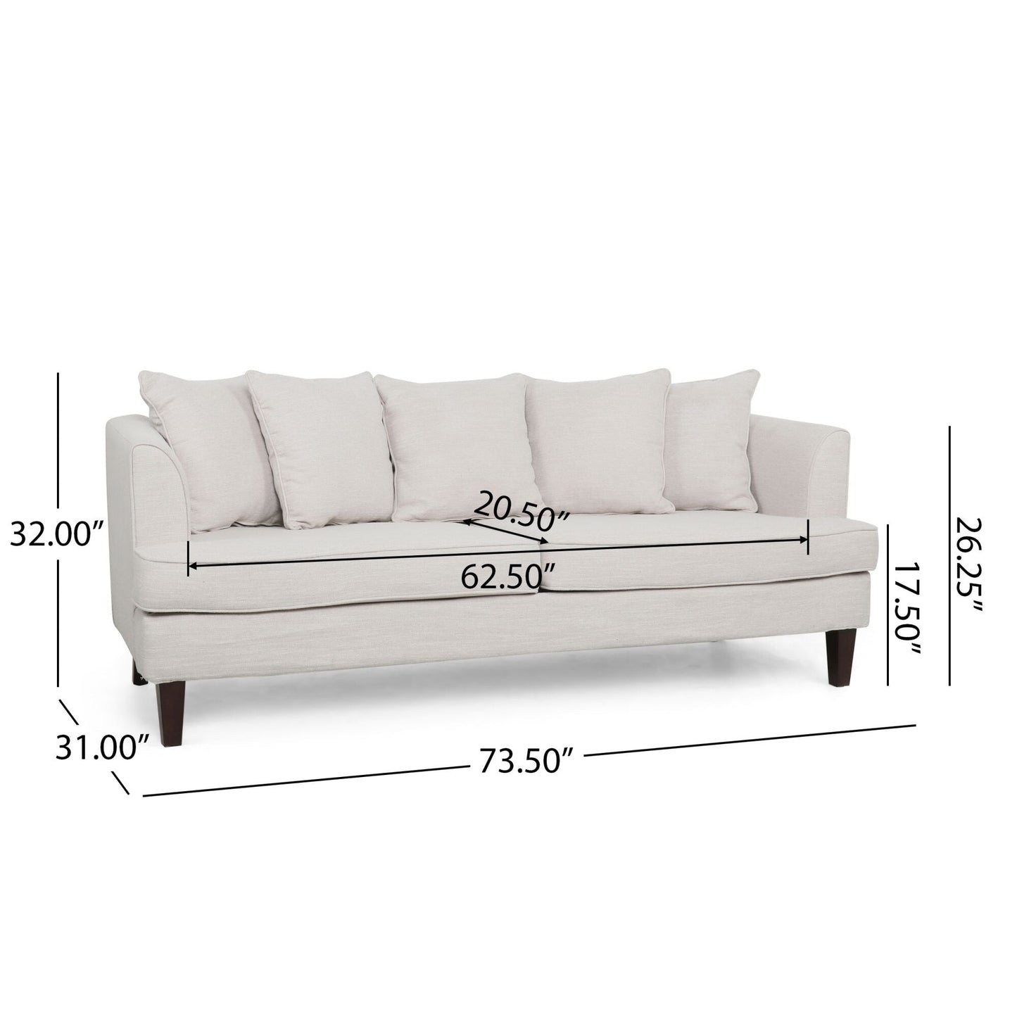 Beige Modern 73.5 Loveseat Upholstered Sofa with Pillows amd Wood Legs for Living Room