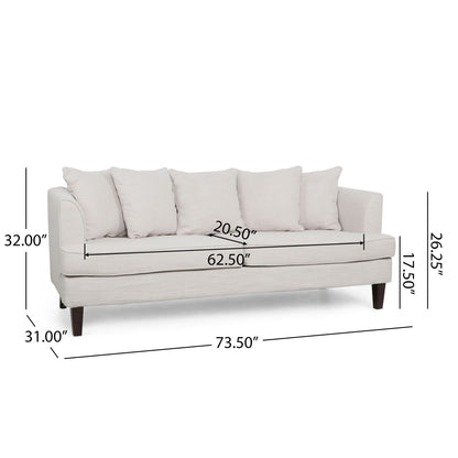 Beige Modern 73.5 Loveseat Upholstered Sofa with Pillows amd Wood Legs for Living Room