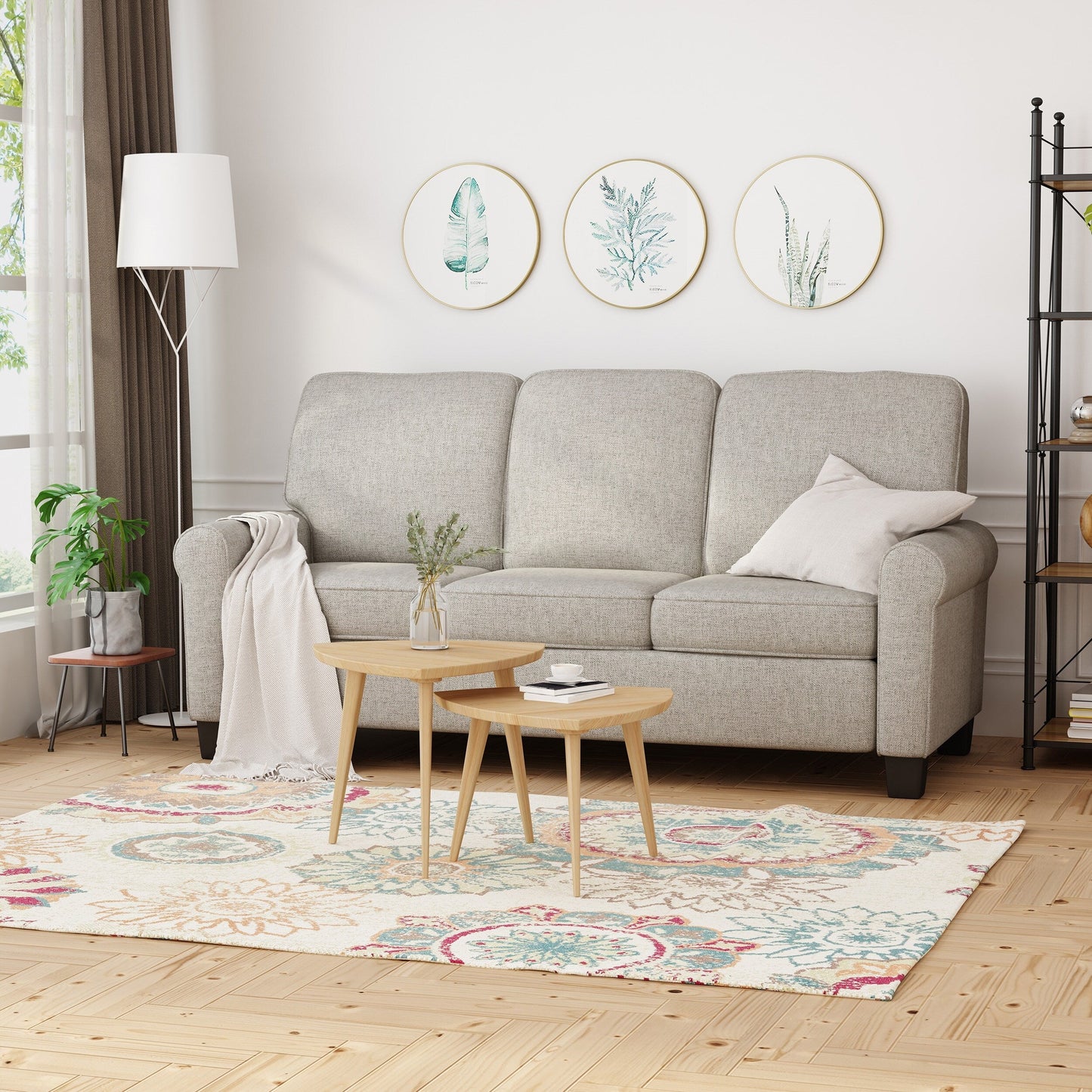 Beige Modern 75.5 3-seater Sofa with Overstuffed Cushions and Tapered Black Legs for Living Room