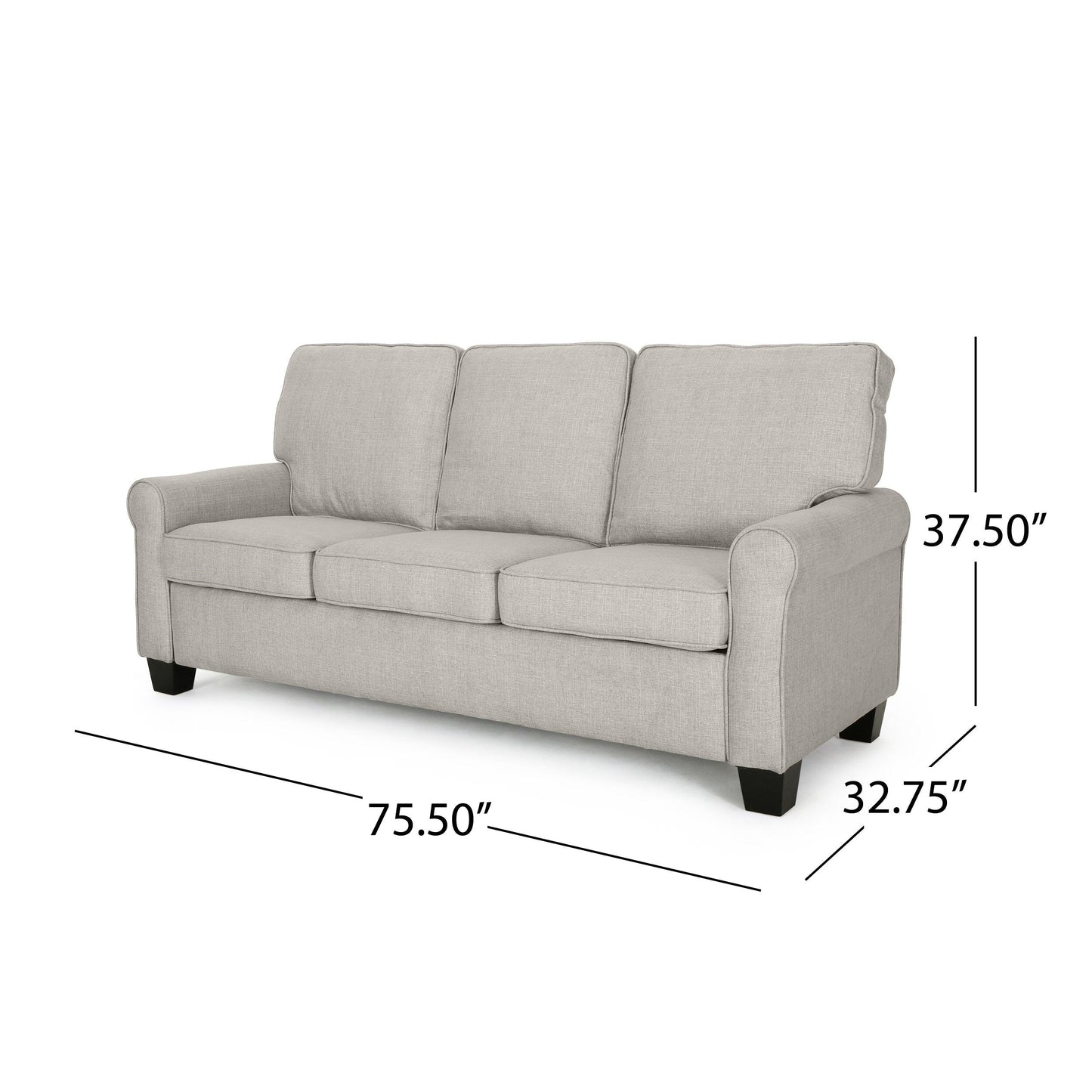 Beige Modern 75.5 3-seater Sofa with Overstuffed Cushions and Tapered Black Legs for Living Room