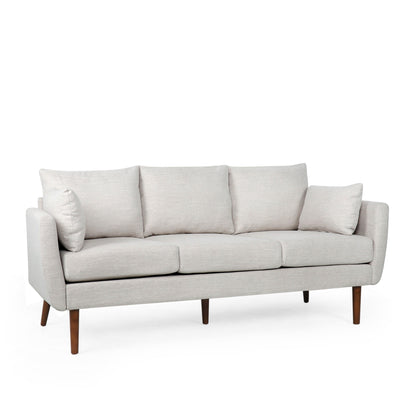 Beige Modern 76.5 3-seater Sofa with Birchwood Legs and Pillows for Living Room