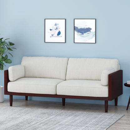 Beige Modern 77.25 3-seater Sofa with Wood Legs and Exposed Wood Frame for Living Room