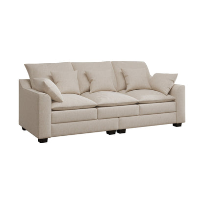 Beige Modern 78.7 Polyester 3-seater Sofa with Pillows and Solid Wood Legs for Living Room