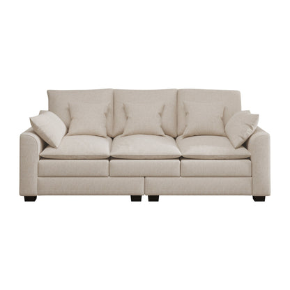 Beige Modern 78.7 Polyester 3-seater Sofa with Pillows and Solid Wood Legs for Living Room
