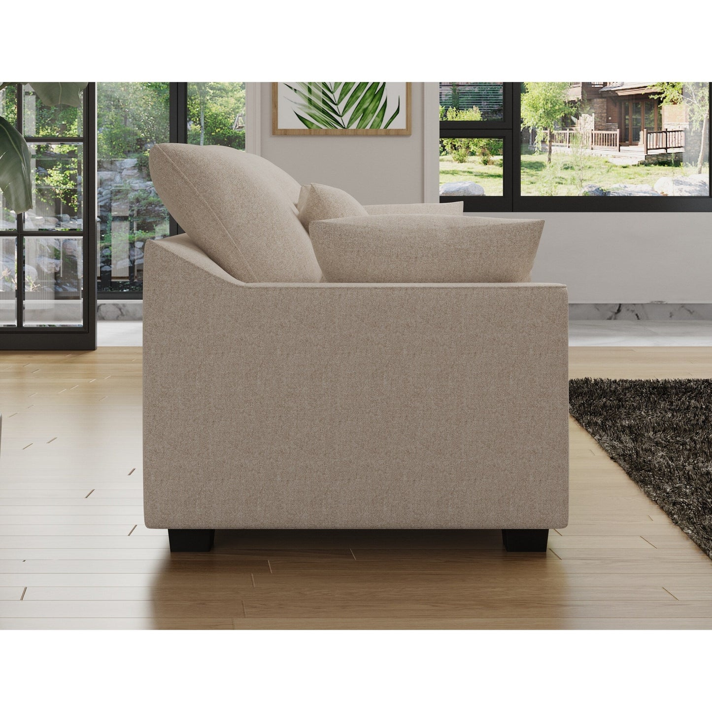 Beige Modern 78.7 Polyester 3-seater Sofa with Pillows and Solid Wood Legs for Living Room