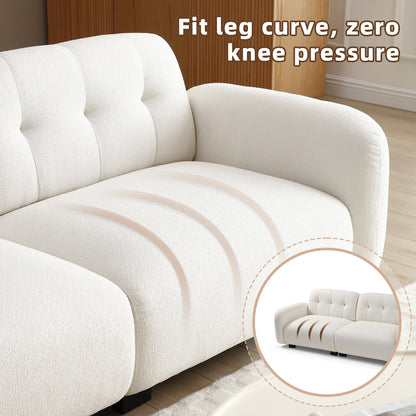Beige Modern 81.48 Teddy 3-seater Deep Seat Sofa with Wooden Legs and Upholstered for Living Room