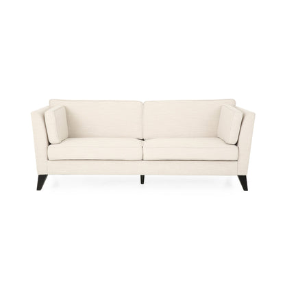 Beige Modern 82.5 3-seater Sofa with Birch Wood Legs and Side Pillows for Living Room