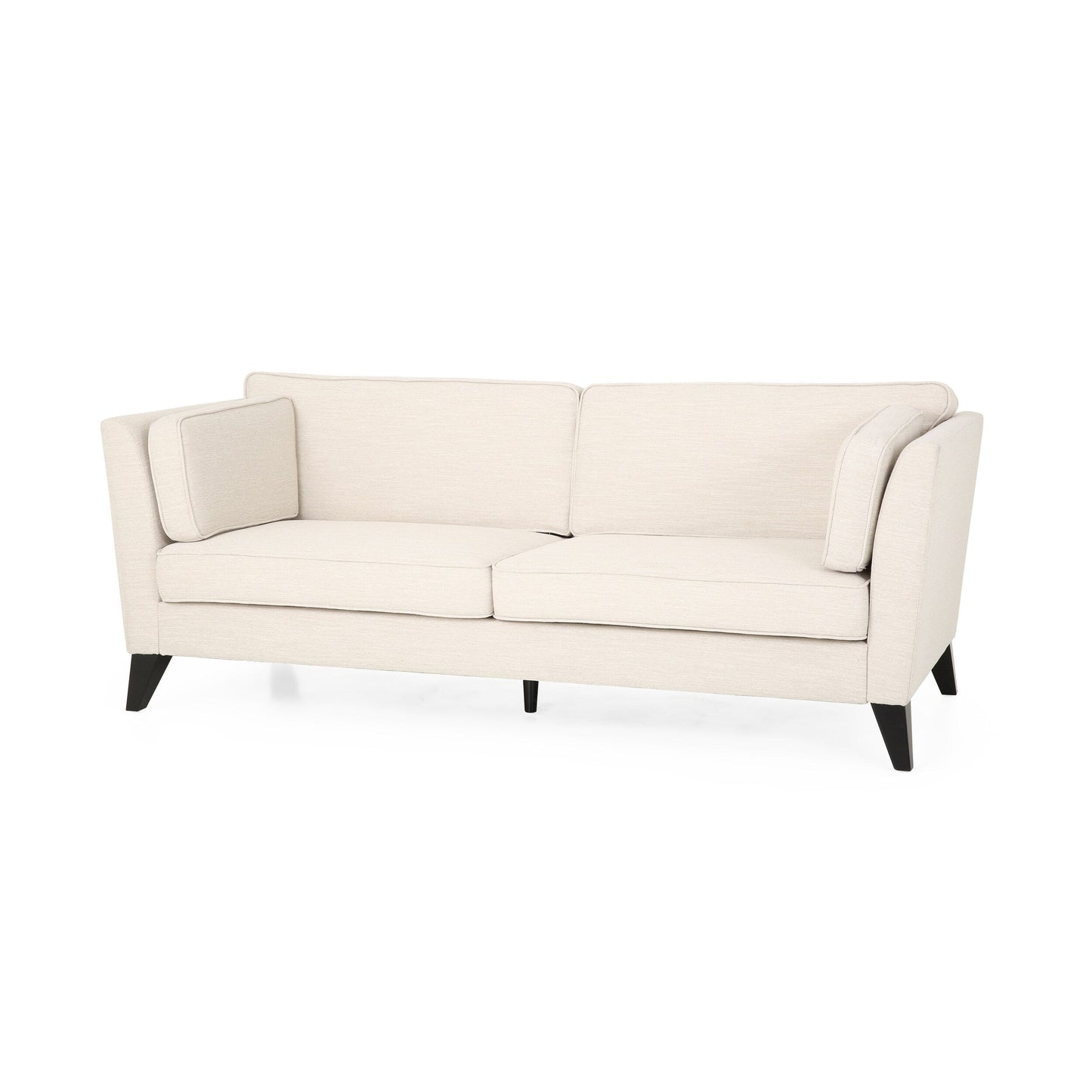 Beige Modern 82.5 3-seater Sofa with Birch Wood Legs and Side Pillows for Living Room