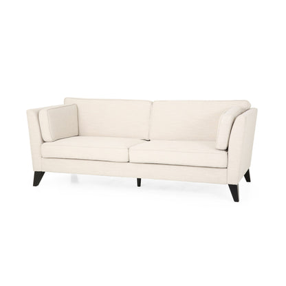 Beige Modern 82.5 3-seater Sofa with Birch Wood Legs and Side Pillows for Living Room