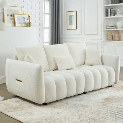 Beige Modern 82 Fabric 3 Seater Sofa Couch with Solid Wood Frame, High-Resilience Foam Cushions, and 3 Back Pillows