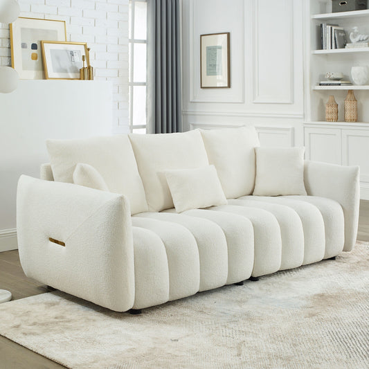 Beige Modern 82 Fabric 3 Seater Sofa Couch with Solid Wood Frame, High-Resilience Foam Cushions, and 3 Back Pillows